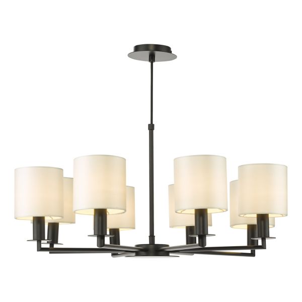 Żyrandol Dar Lighting TYL0822-LYR2615 Tyler 8 Light Armed Pendant Matt Black With Shade