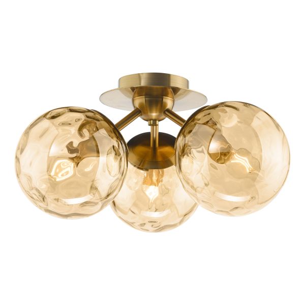 Żyrandol Dar Lighting ULR5306 Ulrika 3 Light Flush Antique Brass and Amber Glass