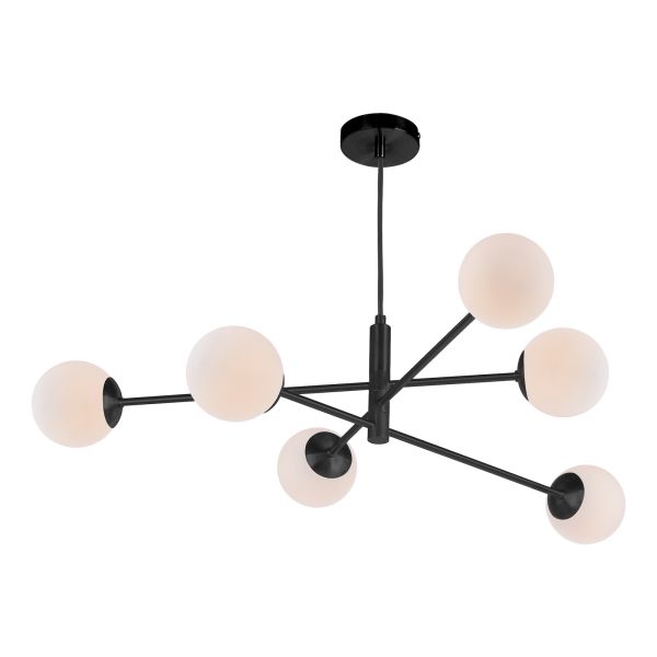 Żyrandol Dar Lighting VIG0622-02 Vignette 6 Light Pendant Matt Black With Opal Glass