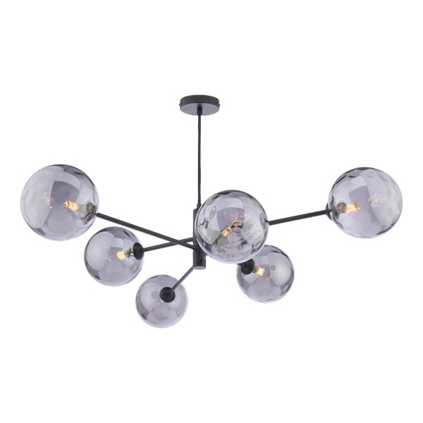Żyrandol Dar Lighting VIG0622-10 Vignette 6 Light Pendant Matt Black With Smoked Dimpled Glass