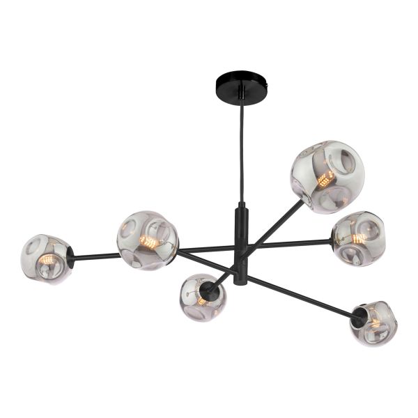 Żyrandol Dar Lighting VIG0622-28 Vignette 6 Light Pendant Matt Black With Closed Organic Smoked Glass