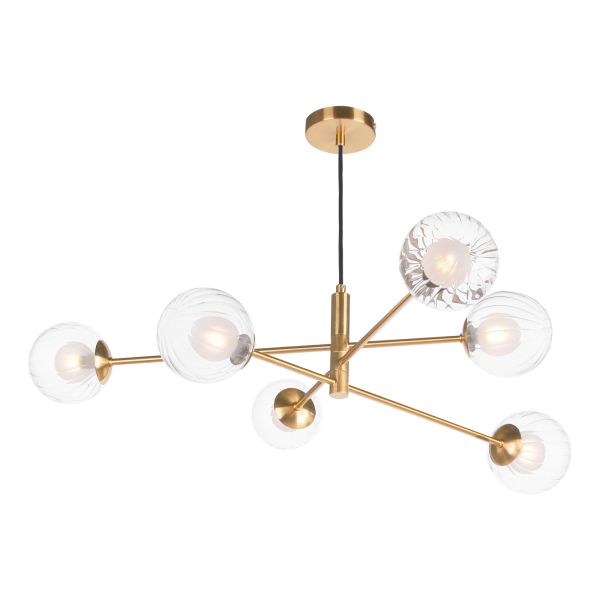 Żyrandol Dar Lighting VIG0645-20 Vignette 6 Light Pendant Aged Brass With Clear/Opal Glass
