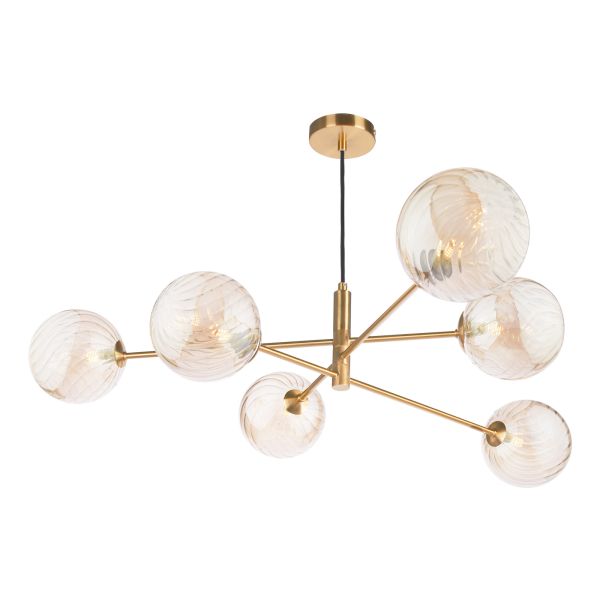 Żyrandol Dar Lighting VIG0645-26 Vignette 6 Light Pendant Aged Brass With Twisted Amber Glass