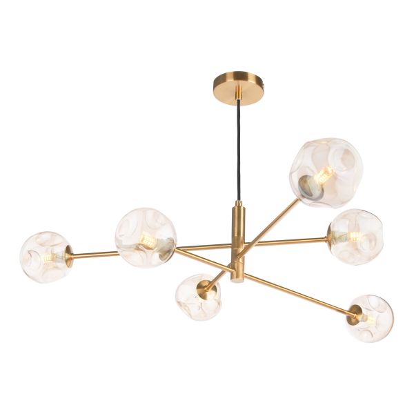 Żyrandol Dar Lighting VIG0645-27 Vignette 6 Light Pendant Aged Brass With Closed Organic Amber Glass
