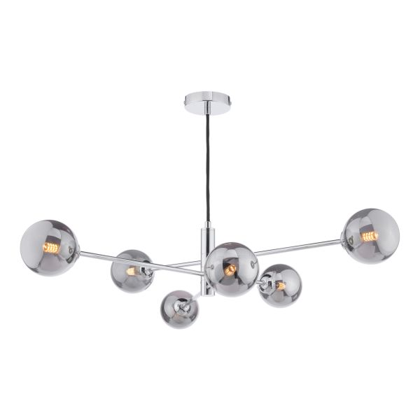 Żyrandol Dar Lighting VIG0650-01 Vignette 6 Light Pendant Polished Chrome With Smoked Glass