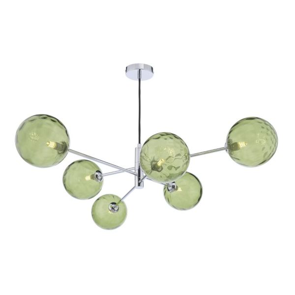 Żyrandol Dar Lighting VIG0650-14 Vignette 6 Light Pendant Polished Chrome With Green Dimpled Glass