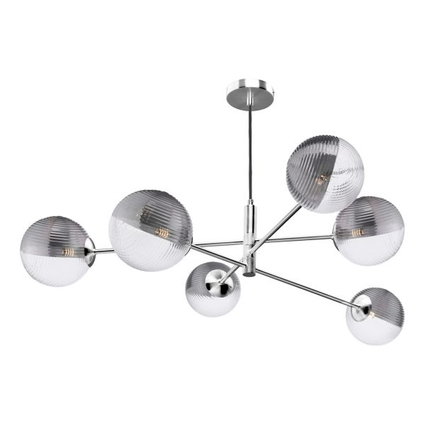 Żyrandol Dar Lighting VIG0650-19 Vignette 6 Light Pendant Polished Chrome With Smoked/Clear Ribbed Glass