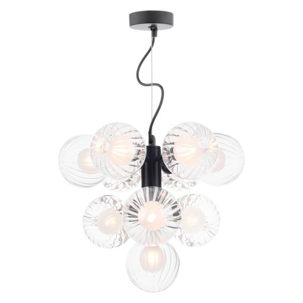 Żyrandol Dar Lighting VIN2322-20 Vine 10 Light Pendant Satin Black With Clear/Opal Glass