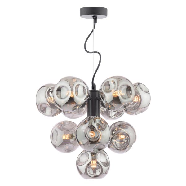 Żyrandol Dar Lighting VIN2322-28 Vine 10 Light Pendant Satin Black With Closed Organic Smoked Glass