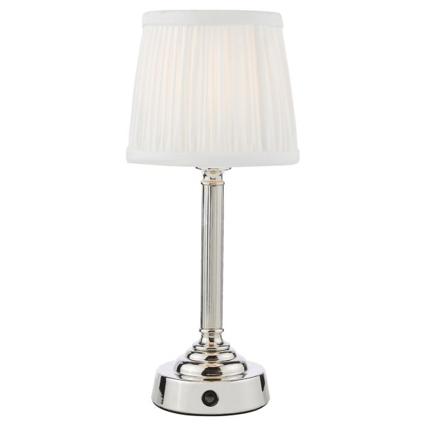 Lampa stołowa Dar Lighting VIR4238-ULY0515 Virgil Rechargeable Table Lamp Polished Nickel With Shade LED