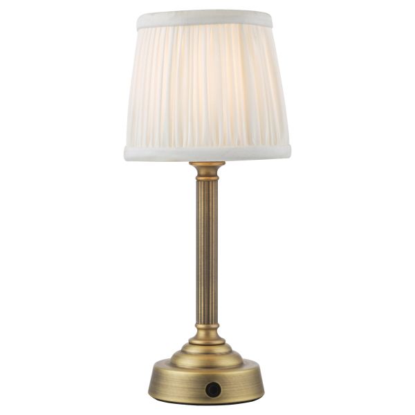 Lampa stołowa Dar Lighting VIR4275-ULY0515 Virgil Rechargeable Table Lamp Matt Antique Brass With Shade LED