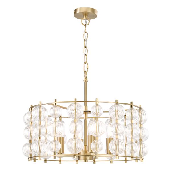 Люстра Dar Lighting YUR0435 Yuridia 4 Light Pendant Satin Gold and Ribbed Glass