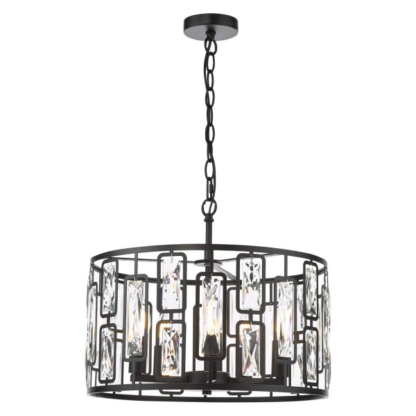 Żyrandol Dar Lighting ZOE0522 Zoelle 5 Light Pendant Matt Black and Crystal