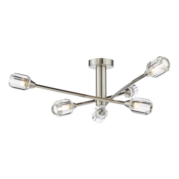 Żyrandol Dar Lighting ZON6438 Zonda 6 Light Semi-Flush Brushed Nickel and Crystal