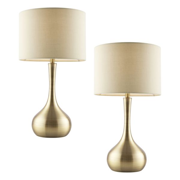 Настільна лампа Endon 100384 Piccadilly - Twin Pack Touch table, Soft brass plate & taupe fabric