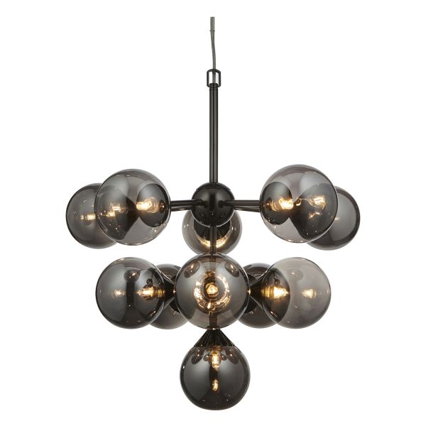 Żyrandol Endon 101147 Oscar 11lt Pendant, Black chrome plate & smoked mirror glass