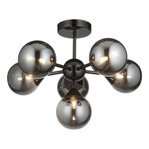 Żyrandol Endon 101148 Oscar 6lt Semi flush, Black chrome plate & smoked mirror glass