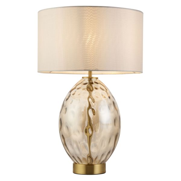 Настільна лампа Endon 101150 Elin Dimple Touch Table, Champagne lustre glass, satin brass plate with vintage white fabric