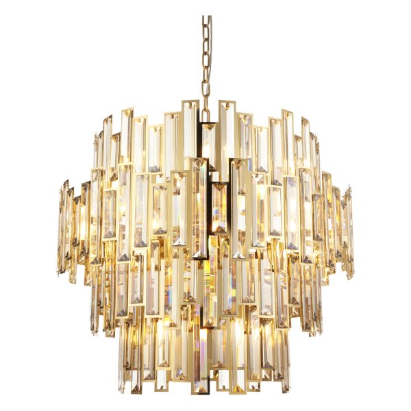 Люстра Endon 101663 Viviana 15lt pendant, Gold effect plate & champagne crystal