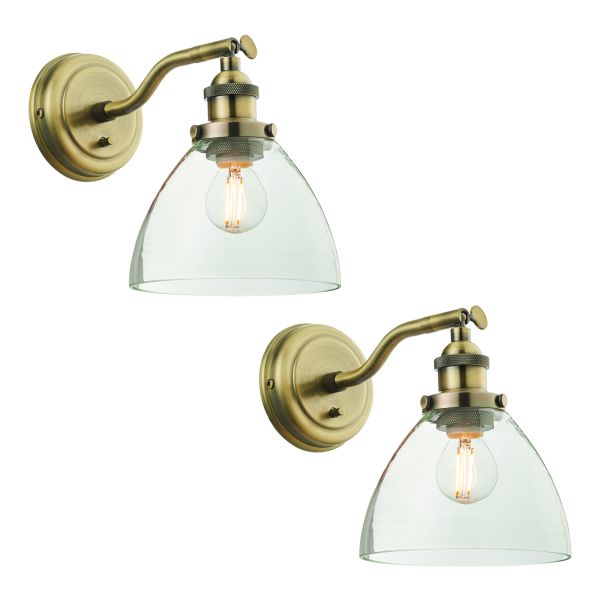 Kinkiet Endon 102058 Hansen - Twin Pack Wall, Antique brass plate & clear glass