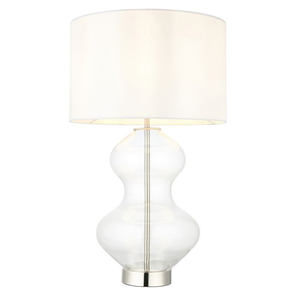 Lampa stołowa Endon 102676 Kelda Shaped Touch Table, Bright nickel plate & clear glass with vintage white fabric