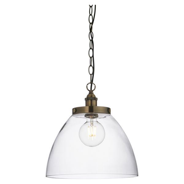 Lampa wisząca Endon 102926 Hansen Grand Pendant, Antique brass plate & clear glass
