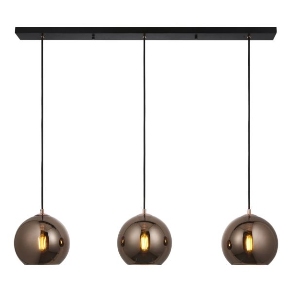 Lampa wisząca Endon 102929 Boli 3lt Linear Pendant, Copper mirrored glass & matt black paint