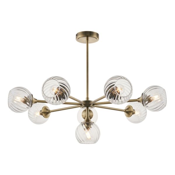 Żyrandol Endon 103172 Allegra 8lt Pendant, Antique brass plate & clear spiral glass