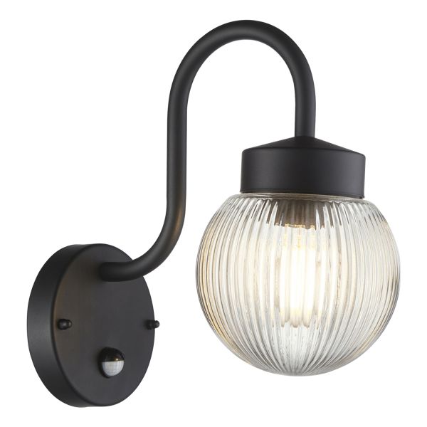 Kinkiet Endon 103829 Eldon Wall PIR, Textured black & clear ribbed glass