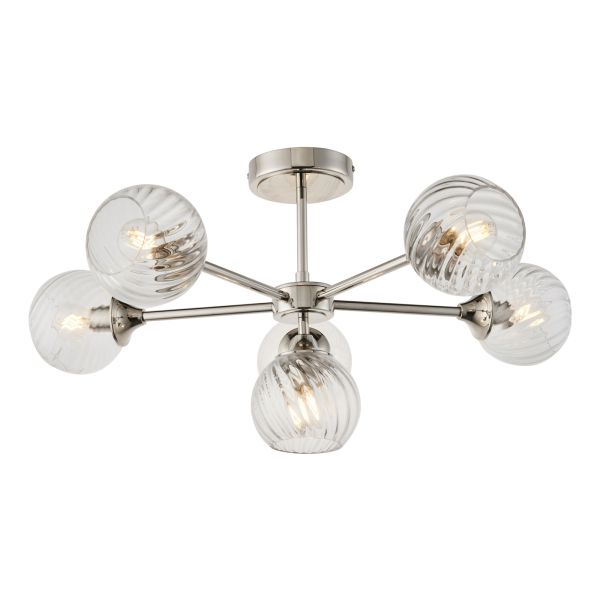 Żyrandol Endon 104050 Allegra 6lt Semi Flush, Bright nickel plate & clear spiral glass