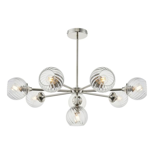 Żyrandol Endon 104051 Allegra 8lt Pendant, Bright nickel plate & clear spiral glass