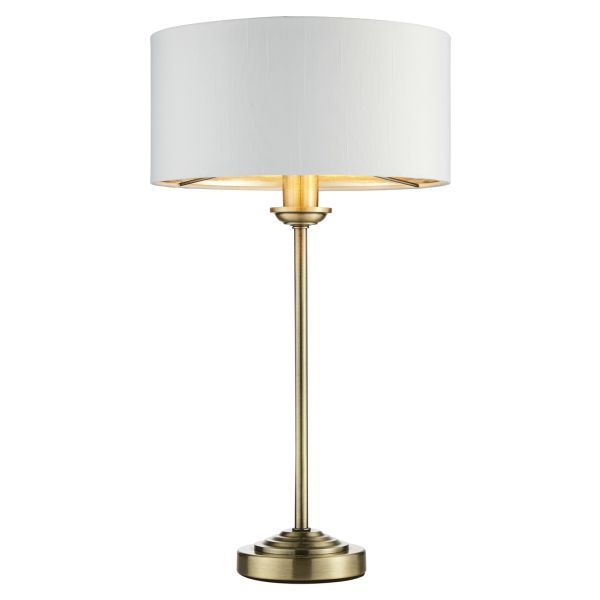Lampa stołowa Endon 104054 Highclere Table, Antique brass plate & vintage white fabric
