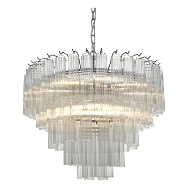 Żyrandol Endon 104090 Toulouse 12lt Pendant, Bright nickel plate & clear ribbed glass