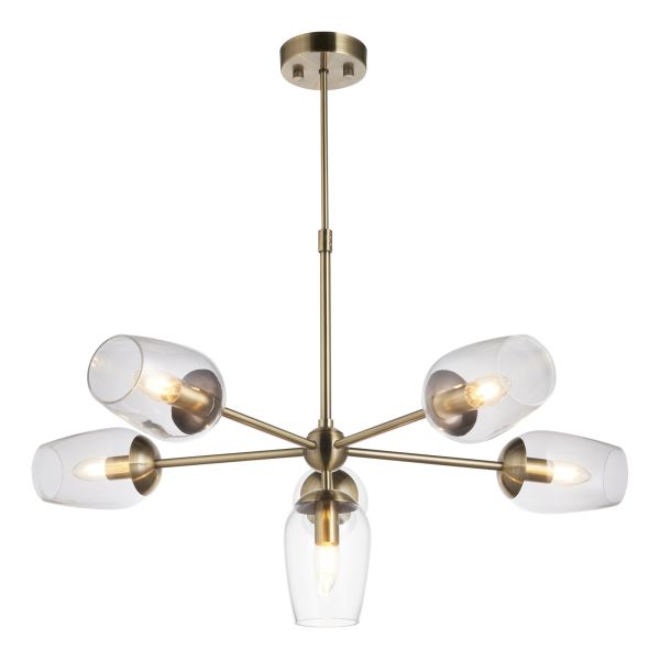 Żyrandol Endon 104094 Maeve 6lt Pendant, Antique brass plate & clear glass
