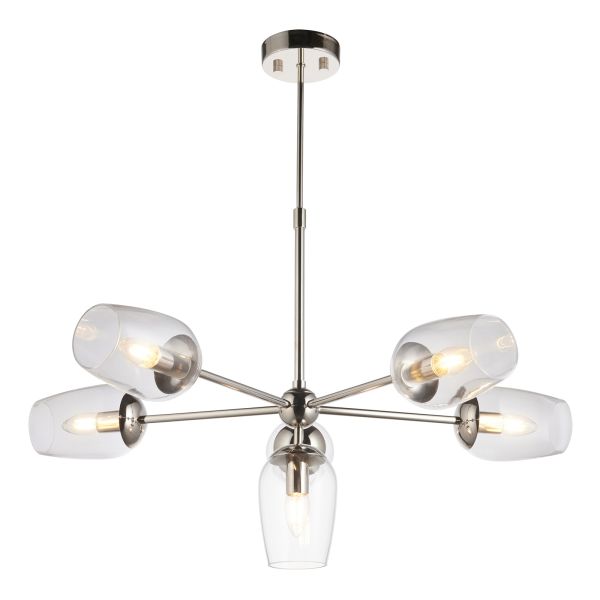 Żyrandol Endon 104095 Maeve 6lt Pendant, Bright nickel plate & clear glass