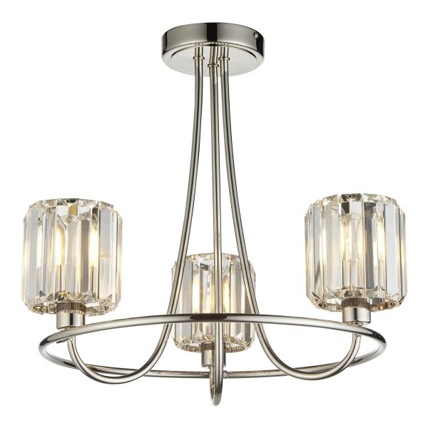 Żyrandol Endon 104107 Berenice 3lt Semi flush, Bright nickel plate & clear glass