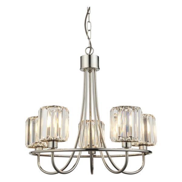 Żyrandol Endon 104108 Berenice 5lt Pendant, Bright nickel plate & clear glass