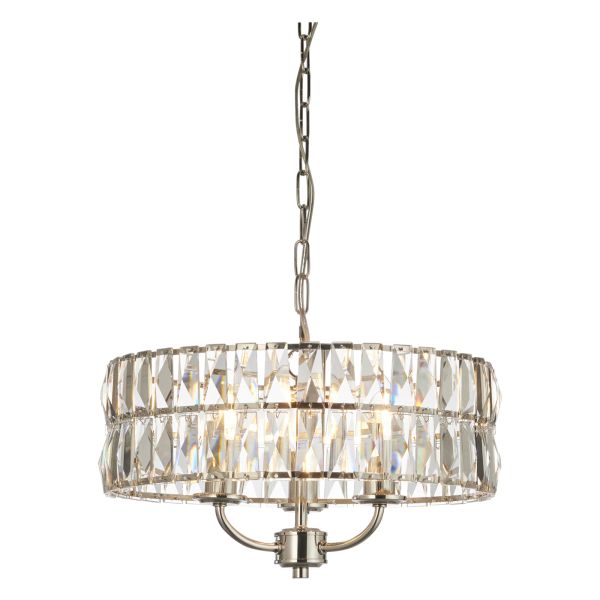 Żyrandol Endon 104466 Clifton 3lt Pendant, Bright nickel plate & clear crystal glass