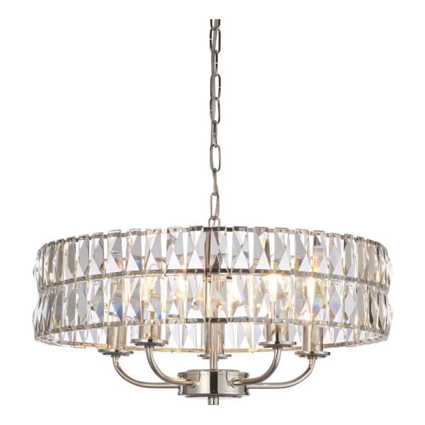 Żyrandol Endon 104467 Clifton 5lt Pendant, Bright nickel plate & clear crystal glass