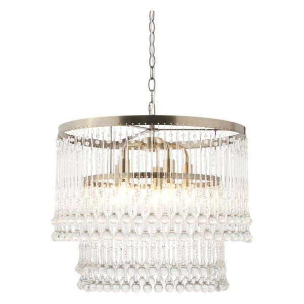 Żyrandol Endon 104504 Genevieve 5lt Pendant, Antique brass plate & clear crystal glass