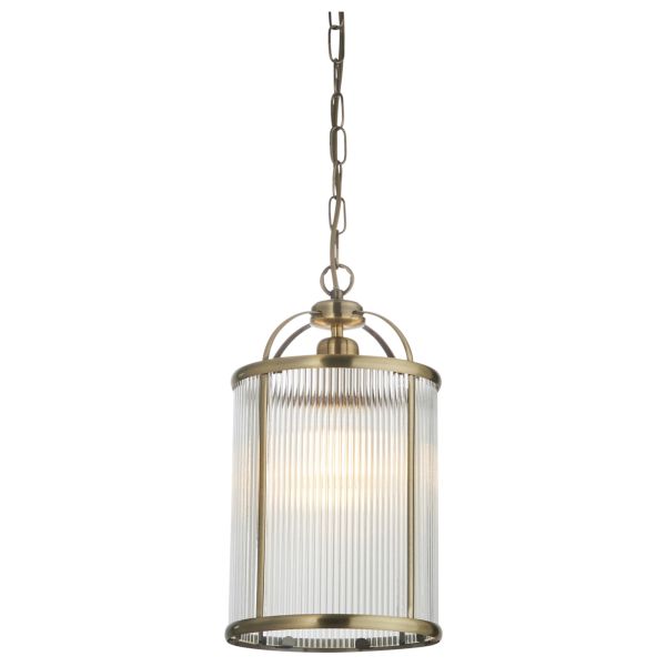 Żyrandol Endon 106710 Lambeth Ribbed Pendant, Antique brass plate & clear ribbed glass
