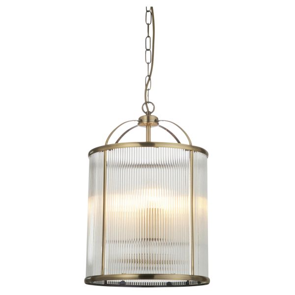 Żyrandol Endon 106711 Lambeth Ribbed 4lt Pendant, Antique brass plate & clear ribbed glass