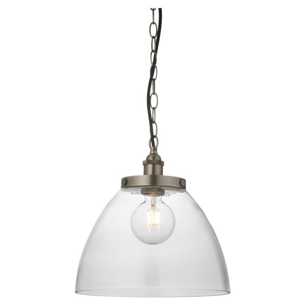 Lampa wisząca Endon 106896 Hansen Grand Pendant, Brushed silver paint & clear glass