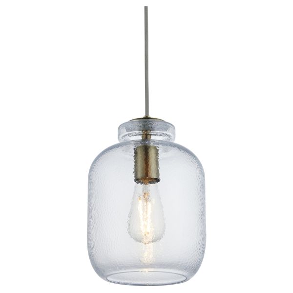 Lampa wisząca Endon 106923 Lyra Pendant, Clear textured glass & antique brass plate