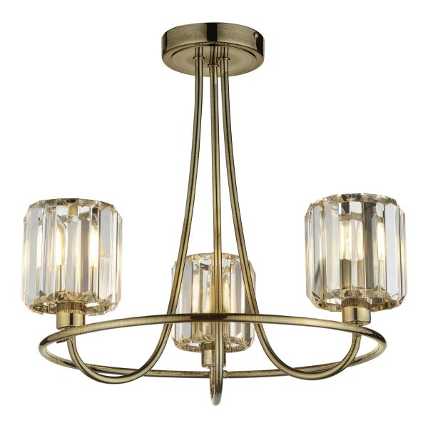 Żyrandol Endon 107801 Berenice 3lt Semi flush, Antique brass plate & clear glass