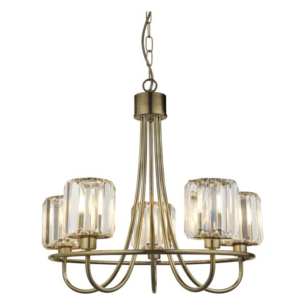 Żyrandol Endon 107802 Berenice 5lt Pendant, Antique brass plate & clear glass