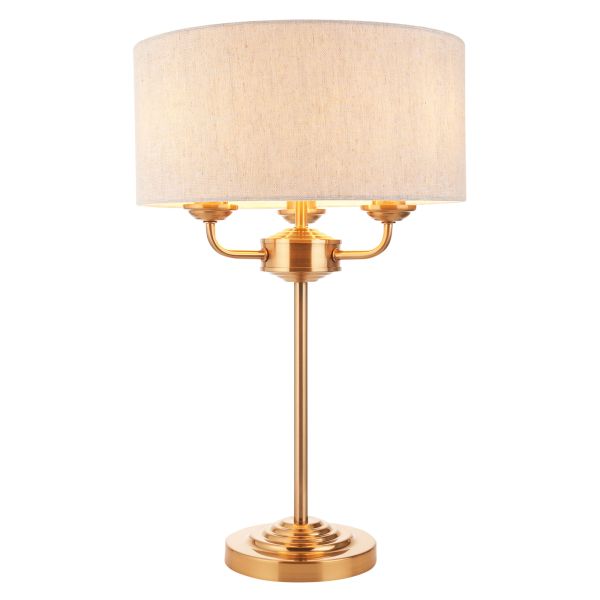 Lampa stołowa Endon 110721 Highclere 3lt Table, Vintage brass finish & natural linen