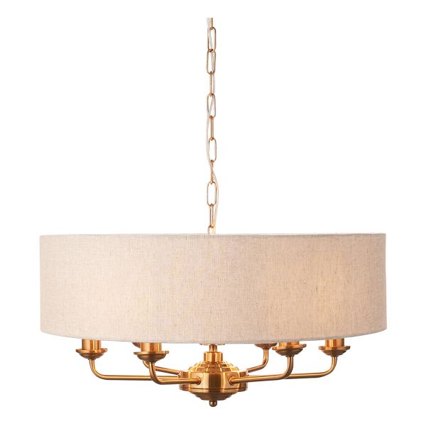 Люстра Endon 110722 Highclere 6lt Pendant, Vintage brass finish & natural linen