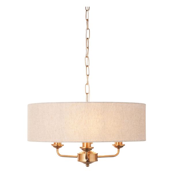 Люстра Endon 110723 Highclere 3lt Pendant, Vintage brass finish & natural linen