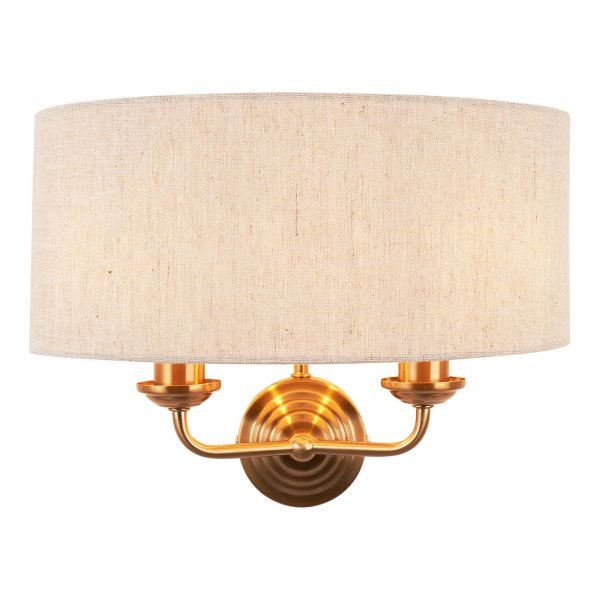 Бра Endon 110726 Highclere 2lt Wall, Vintage brass finish & natural linen